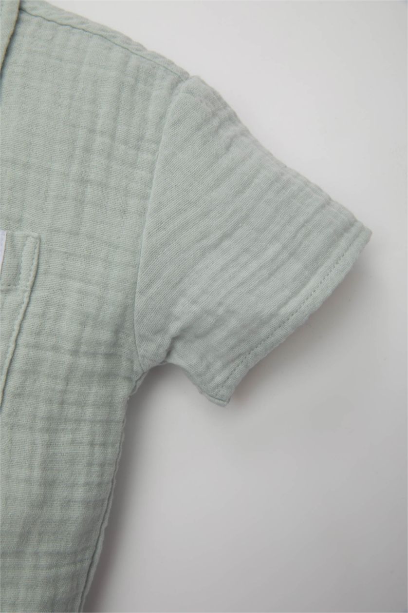 BABY BOY Light Blue Baby Boy Open Collar Muslin Short Sleeve Shirt