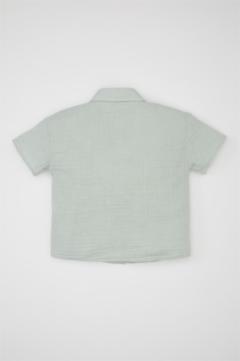 BABY BOY Light Blue Baby Boy Open Collar Muslin Short Sleeve Shirt