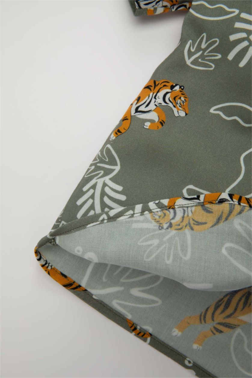 Erkek Bebek Haki Erkek Bebek Apaş Yaka Desenli Kısa Kollu Gömlek