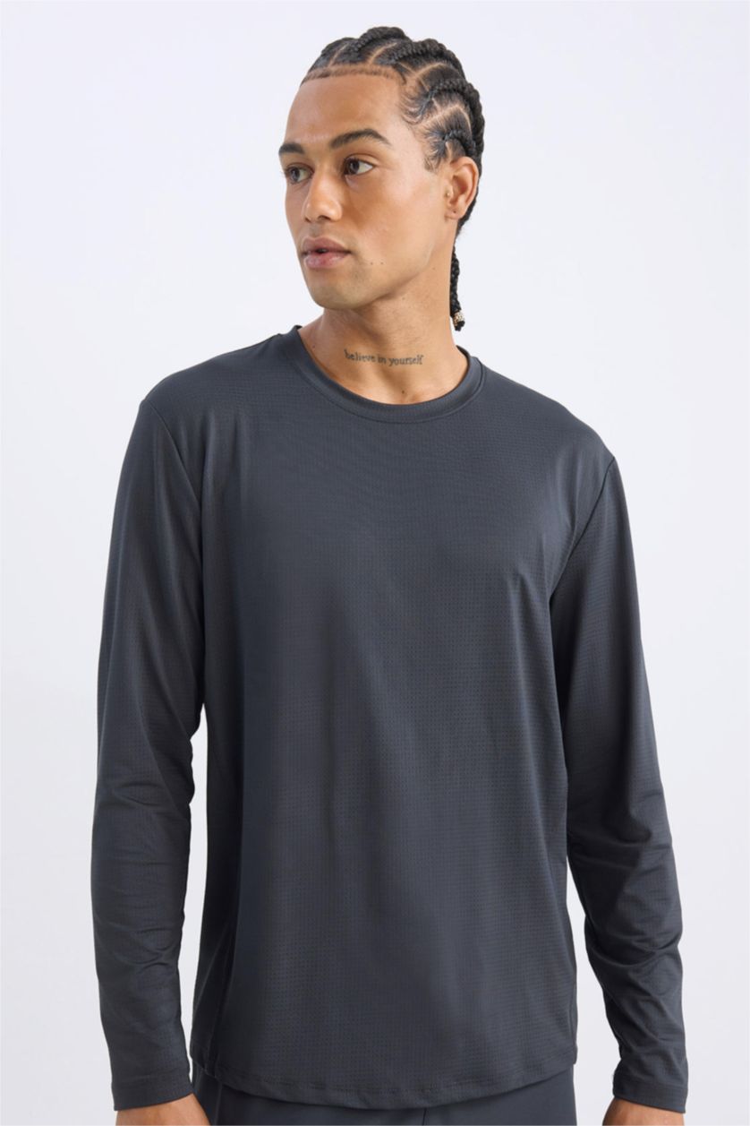 MAN Anthracite DeFactoFit Standard Fit Long Sleeve Basic T-Shirt