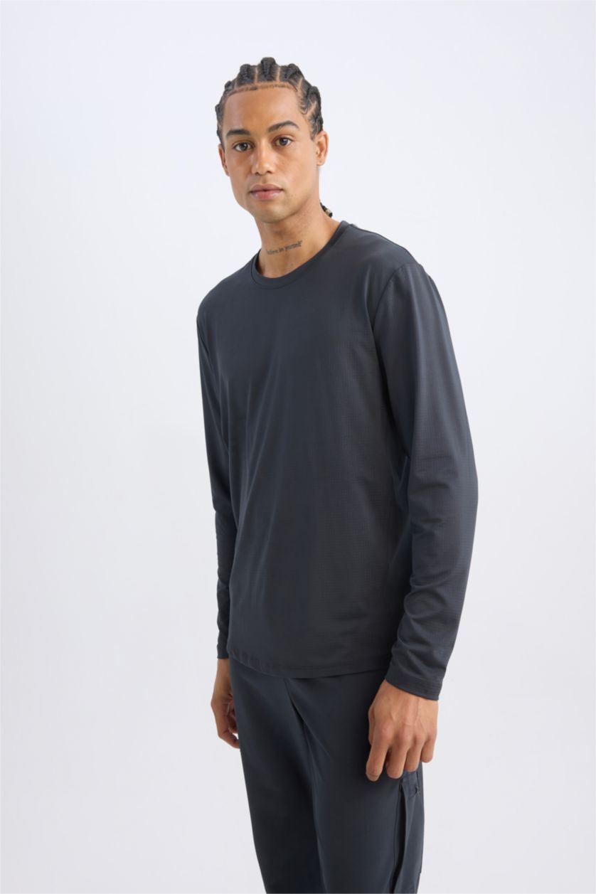 MAN Anthracite DeFactoFit Standard Fit Long Sleeve Basic T-Shirt