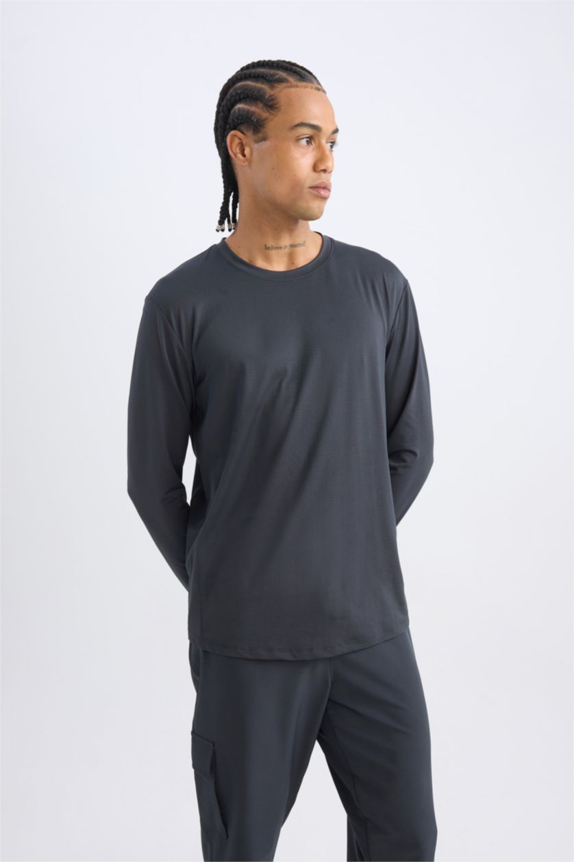 MAN Anthracite DeFactoFit Standard Fit Long Sleeve Basic T-Shirt
