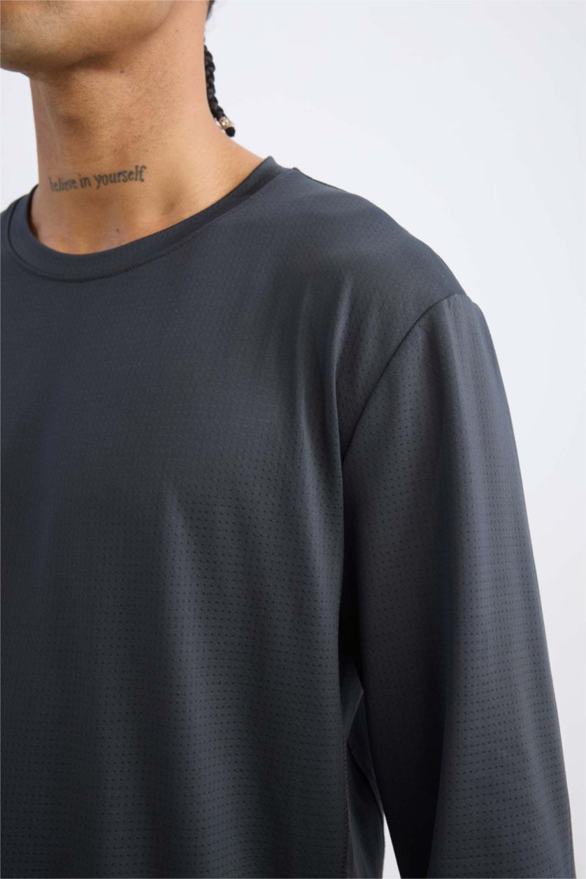 MAN Anthracite DeFactoFit Standard Fit Long Sleeve Basic T-Shirt