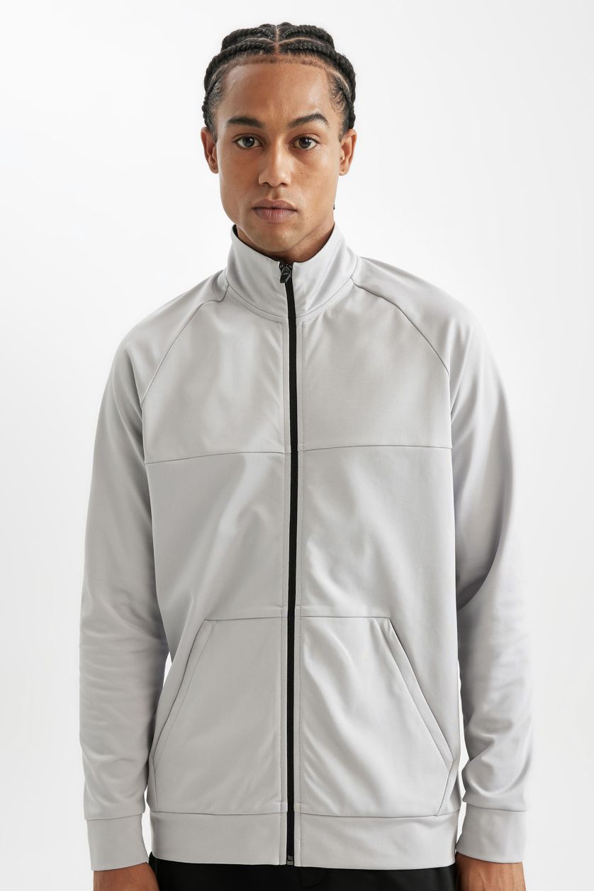 Ерлер Ашық сұр стандарт пішім биік жаға скуба Кардиган