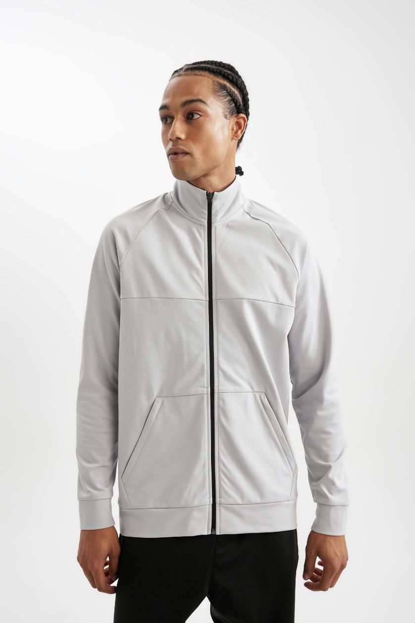 Ерлер Ашық сұр стандарт пішім биік жаға скуба Кардиган