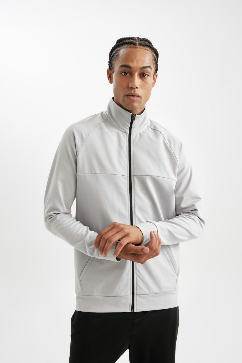 Ерлер Ашық сұр стандарт пішім биік жаға скуба Кардиган