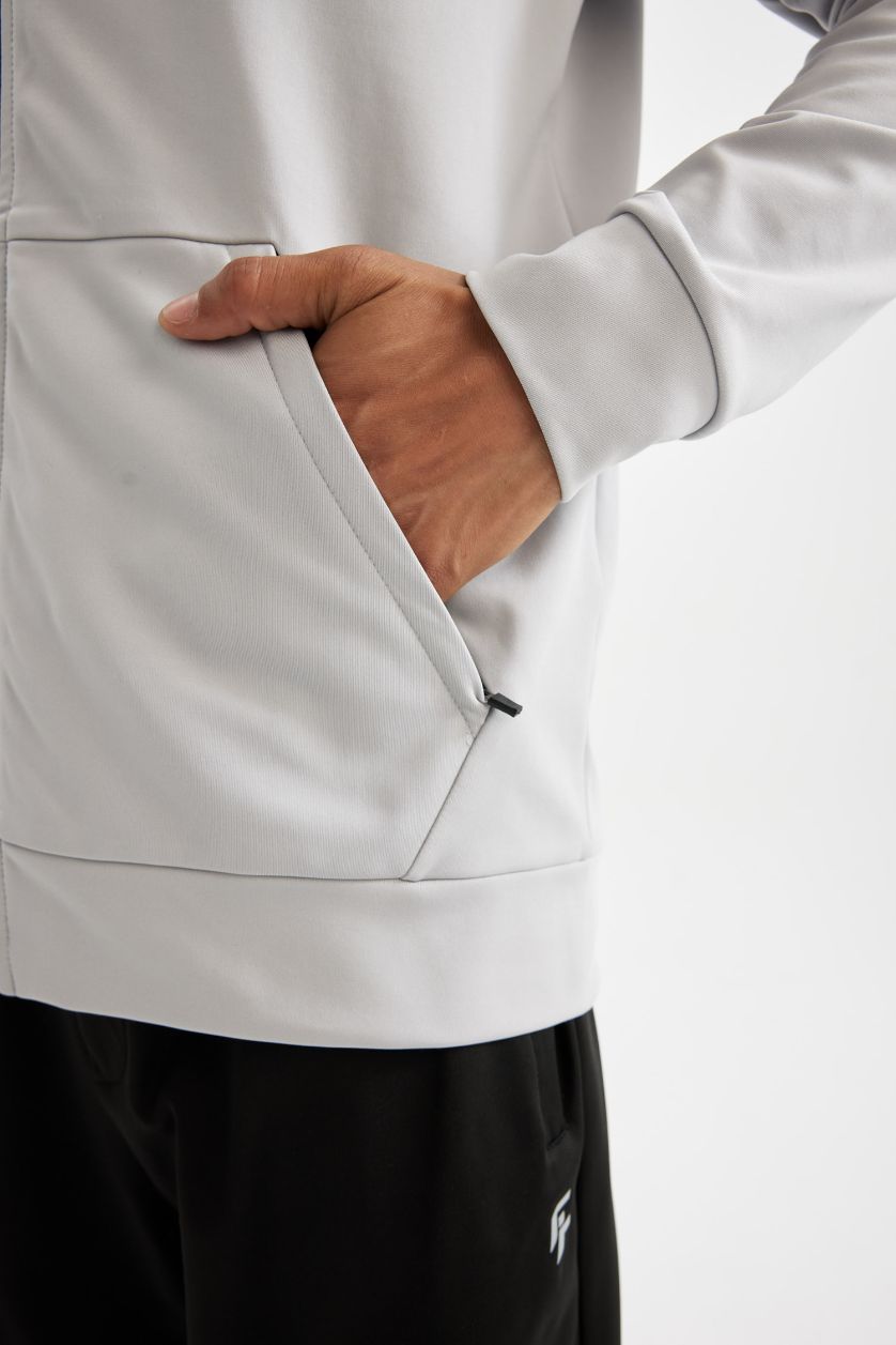 Ерлер Ашық сұр стандарт пішім биік жаға скуба Кардиган