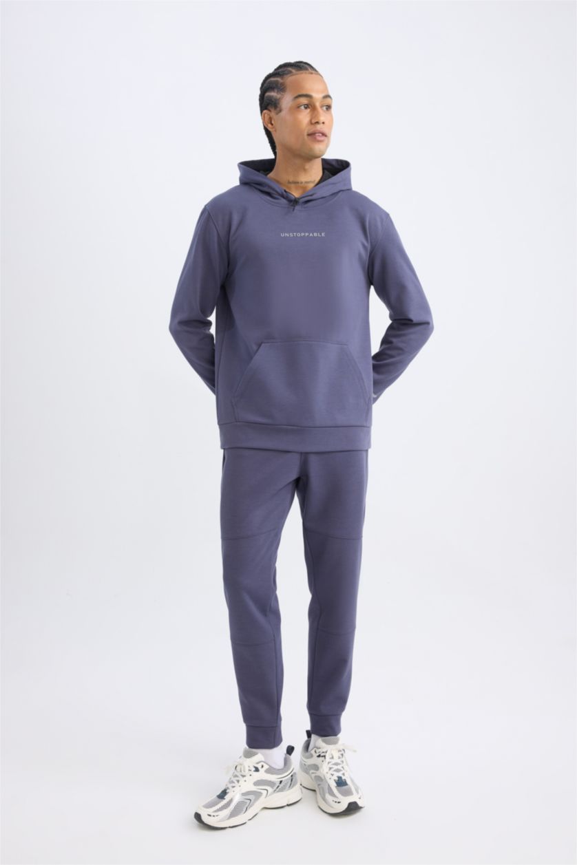 Erkek Mor Sporcu Jogger Eşofman Altı Skuba Dalgıç Kumaş Standart Fit Beli Bağcıklı Lastikli Paça