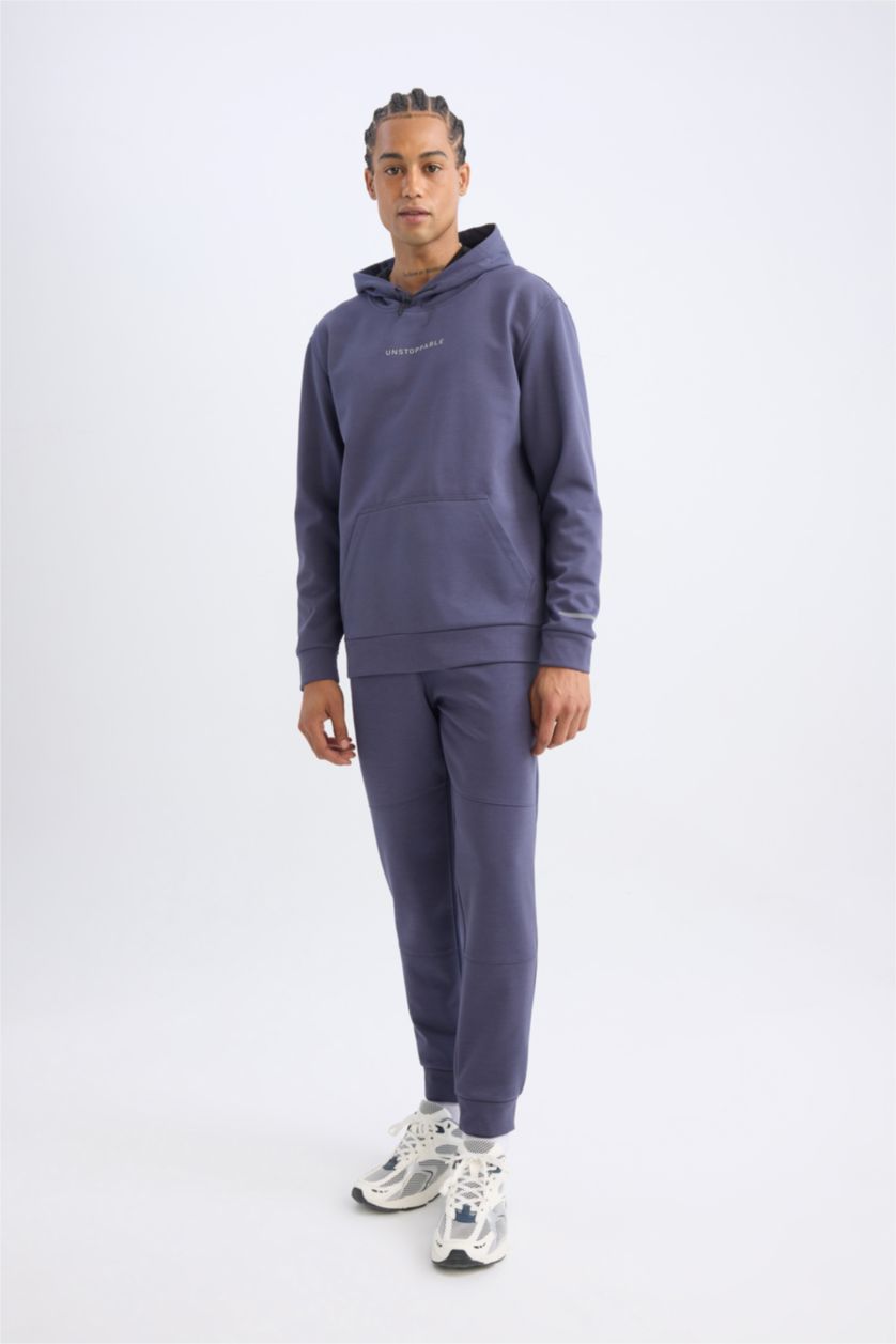 Erkek Mor Sporcu Jogger Eşofman Altı Skuba Dalgıç Kumaş Standart Fit Beli Bağcıklı Lastikli Paça