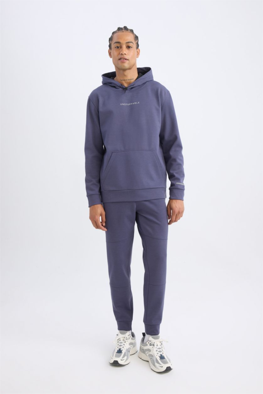 Erkek Mor Sporcu Jogger Eşofman Altı Skuba Dalgıç Kumaş Standart Fit Beli Bağcıklı Lastikli Paça