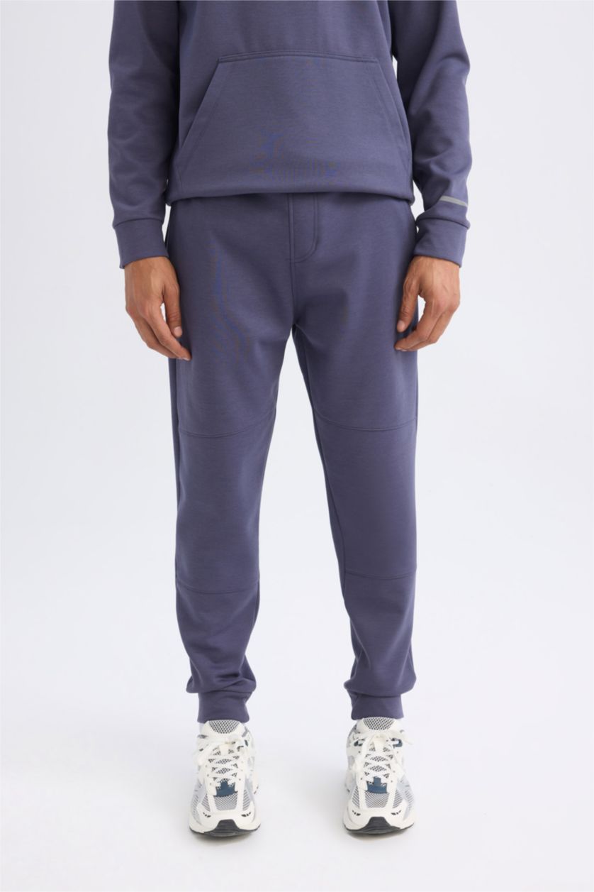 Erkek Mor Sporcu Jogger Eşofman Altı Skuba Dalgıç Kumaş Standart Fit Beli Bağcıklı Lastikli Paça