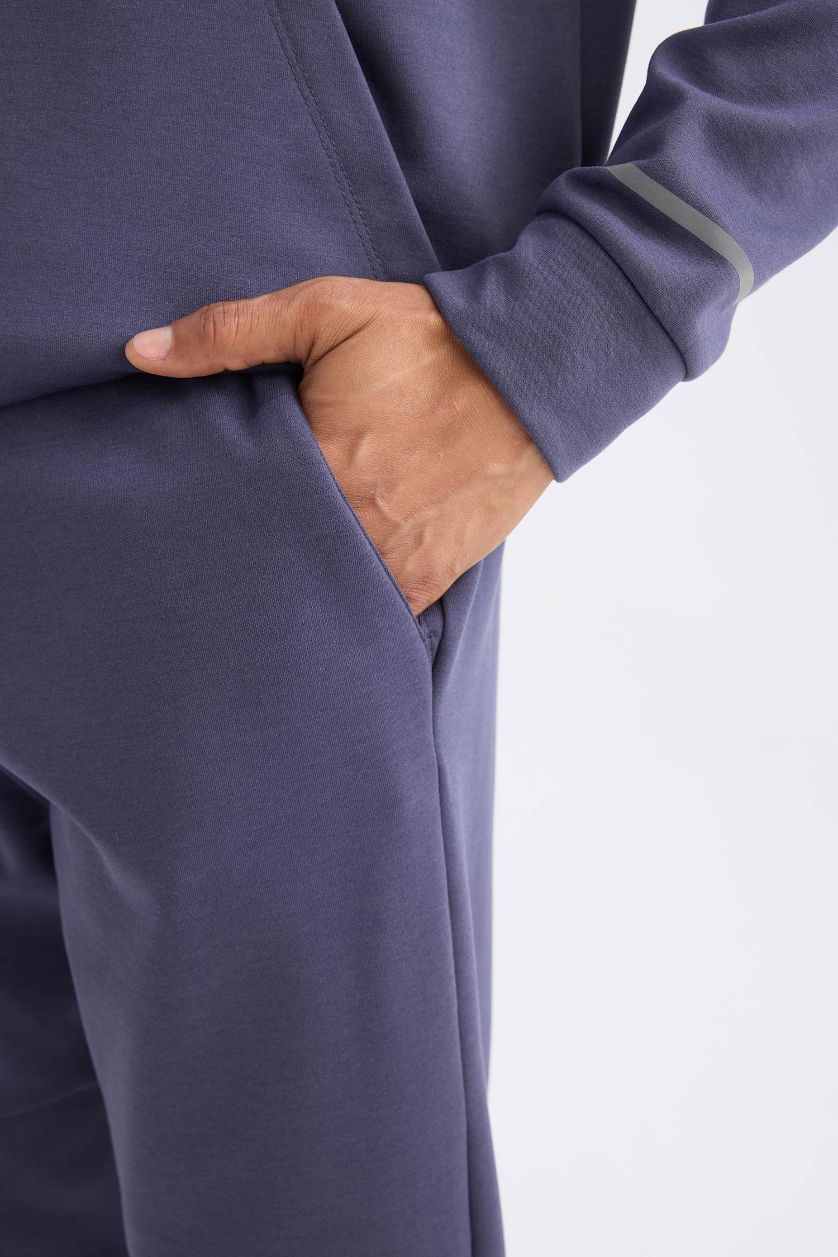 Erkek Mor Sporcu Jogger Eşofman Altı Skuba Dalgıç Kumaş Standart Fit Beli Bağcıklı Lastikli Paça