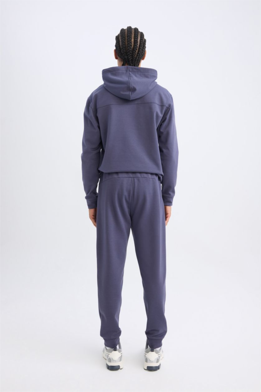 Erkek Mor Sporcu Jogger Eşofman Altı Skuba Dalgıç Kumaş Standart Fit Beli Bağcıklı Lastikli Paça