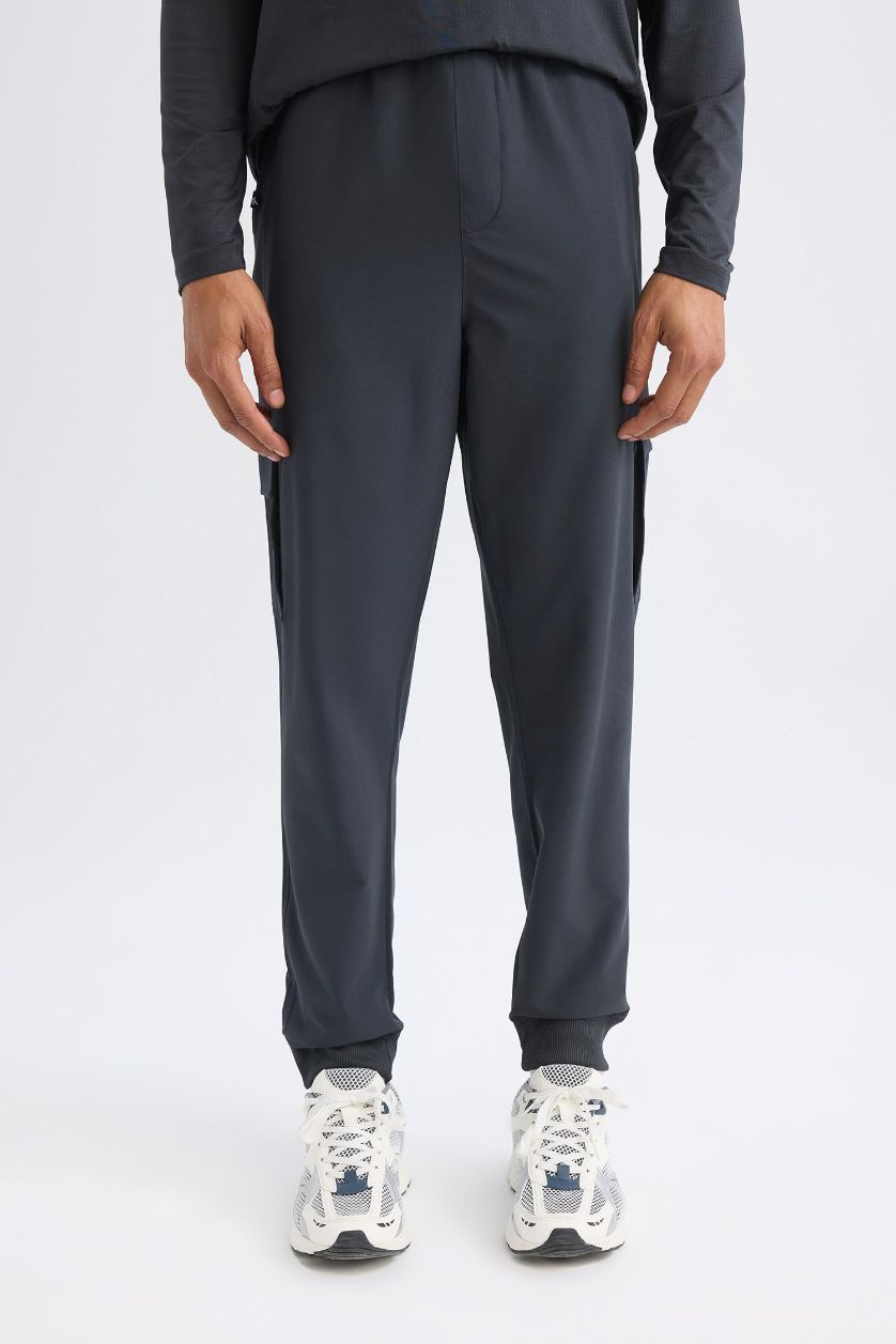 Erkek Antrasit Sporcu Jogger Eşofman Altı Standart Fit Beli Bağcıklı Basic Düz Lastikli Paça Cepli