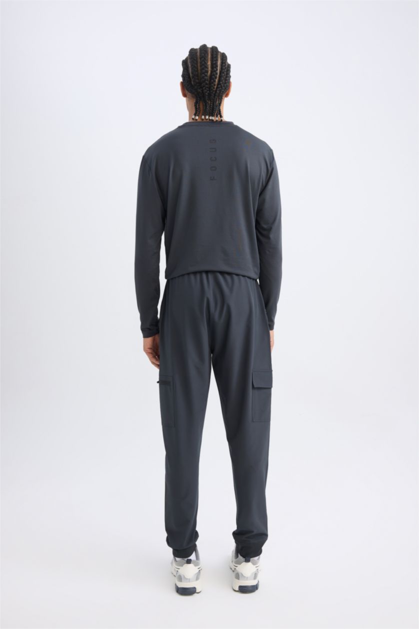 Erkek Antrasit Sporcu Jogger Eşofman Altı Standart Fit Beli Bağcıklı Basic Düz Lastikli Paça Cepli