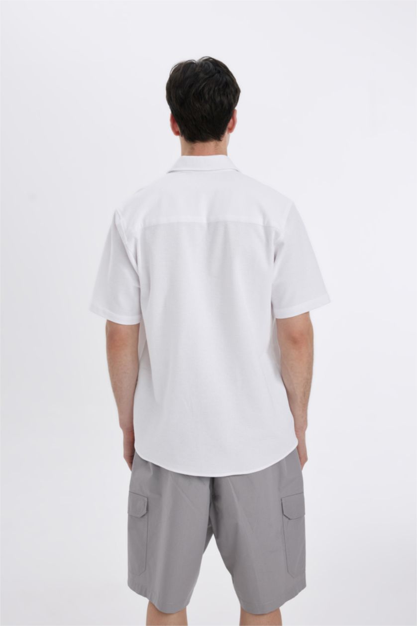Men White Regular Fit Cotton Short Sleeve Shirt