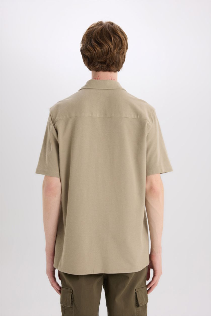 Erkek Açık Haki Regular Fit Yazlık Pamuklu Kısa Kollu Gömlek
