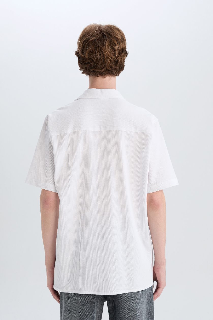 Erkek Beyaz Regular Fit Yazlık Pamuklu Kısa Kollu Beyaz Gömlek