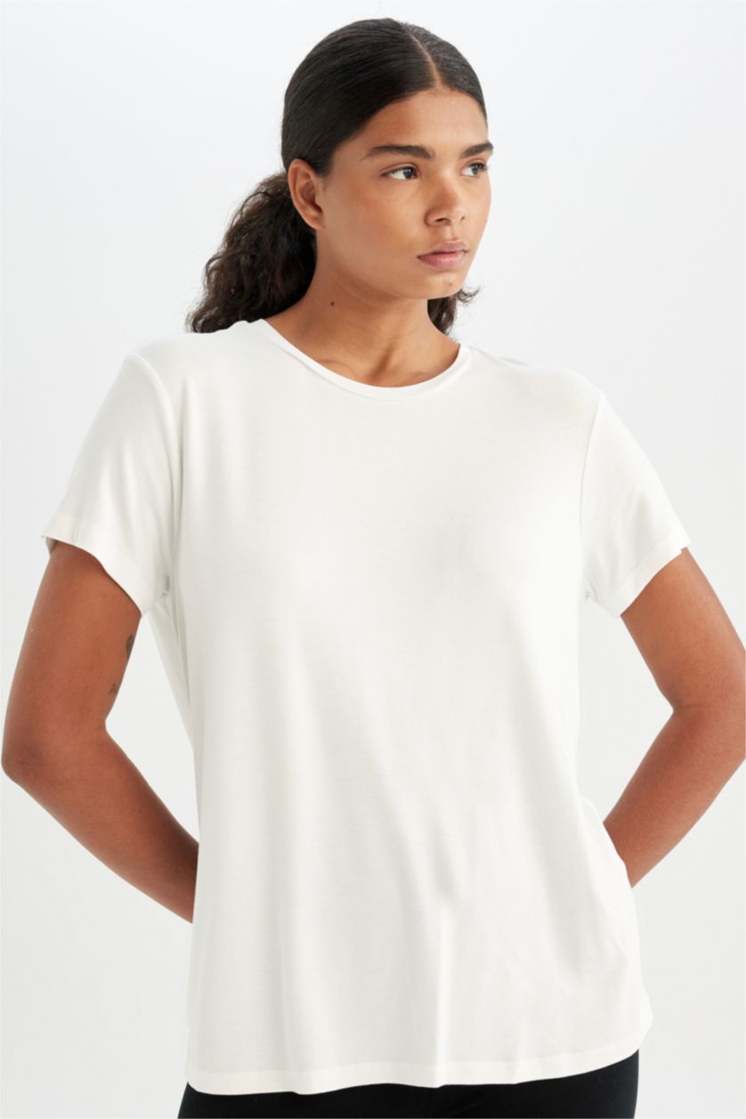 WOMAN Ecru DeFactoFit Standard Fit Sports T-Shirt
