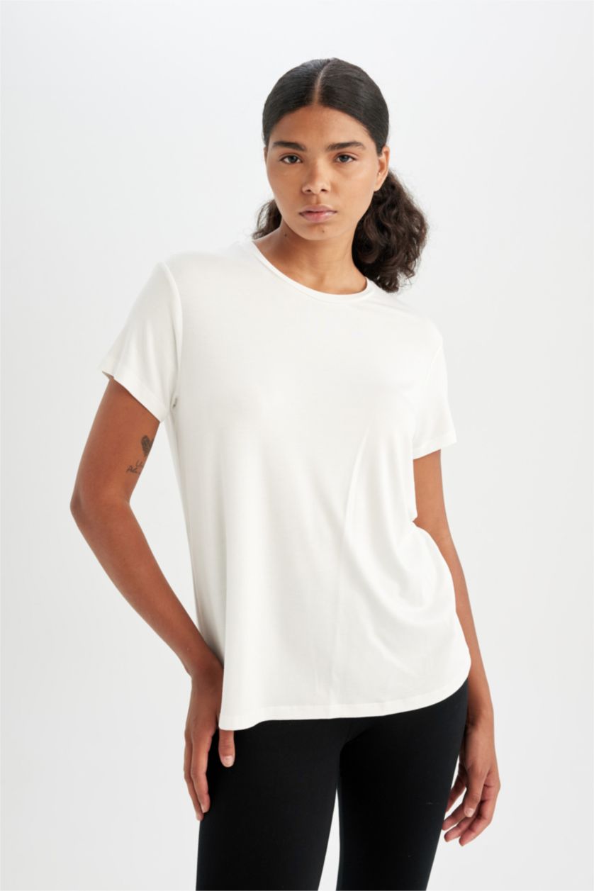 WOMAN Ecru DeFactoFit Standard Fit Sports T-Shirt
