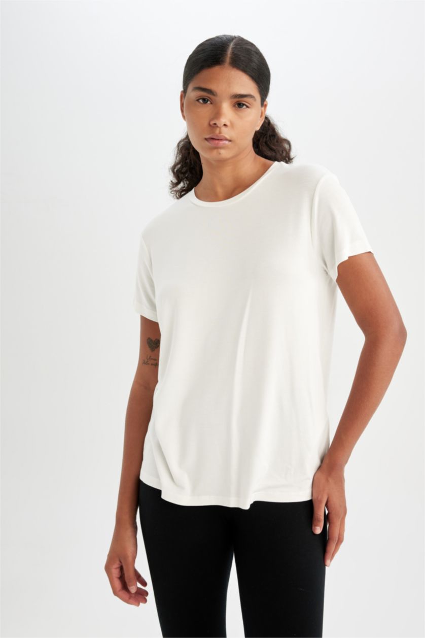 WOMAN Ecru DeFactoFit Standard Fit Sports T-Shirt