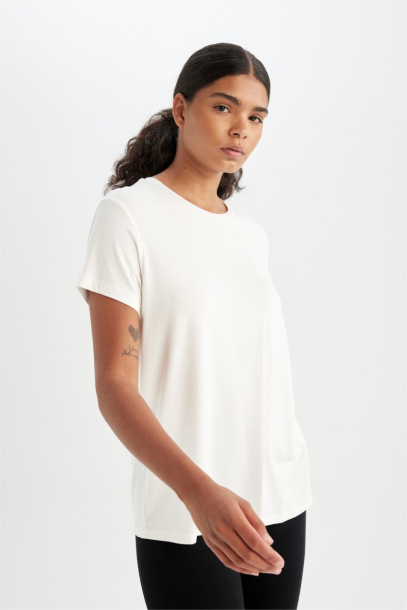 WOMAN Ecru DeFactoFit Standard Fit Sports T-Shirt