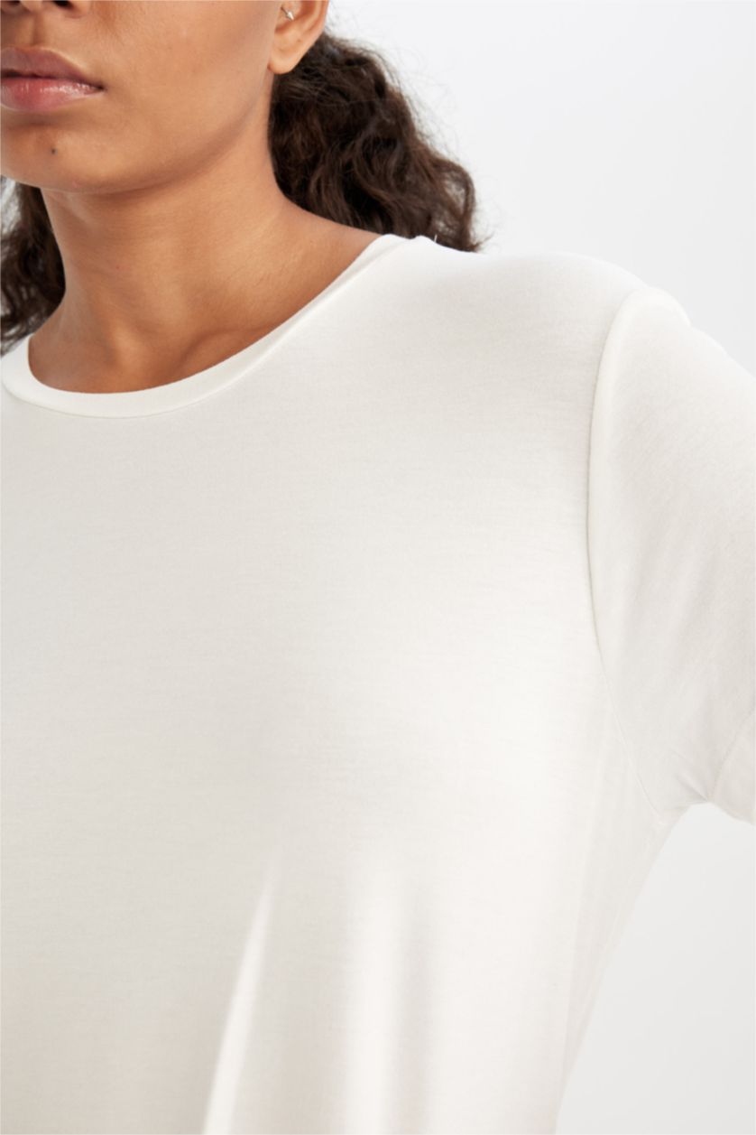 WOMAN Ecru DeFactoFit Standard Fit Sports T-Shirt