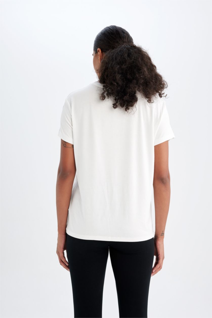 WOMAN Ecru DeFactoFit Standard Fit Sports T-Shirt
