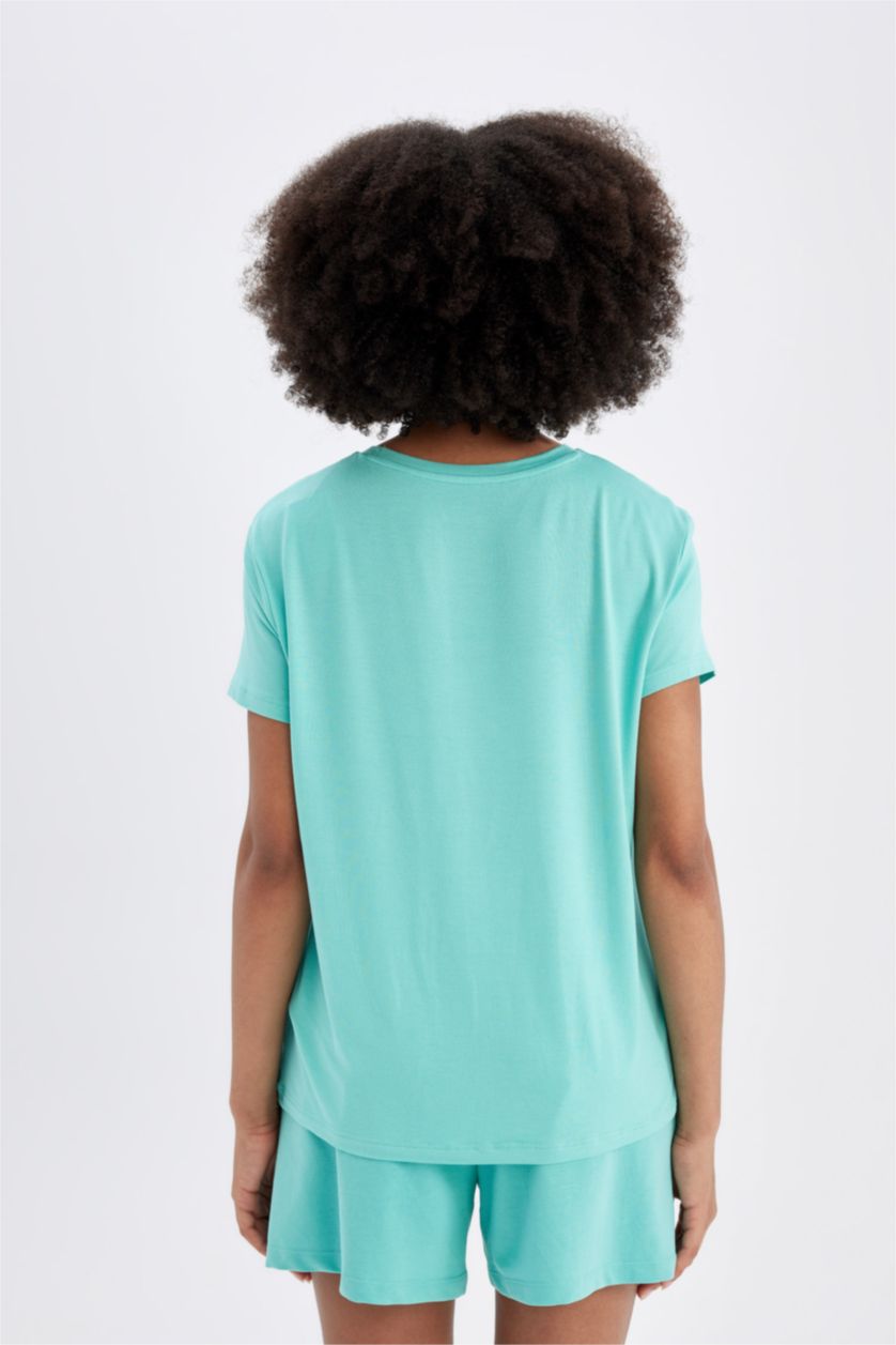 Kadın Açık Yeşil DeFactoFit Standart Fit Bisiklet Yaka Sporcu Basic Düz Kısa Kollu Tişört