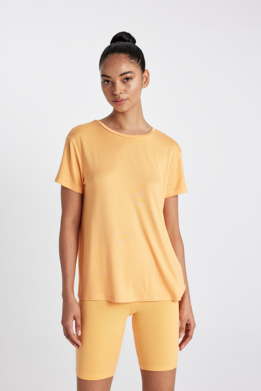 WOMAN Light Orange Standard Fit Crew Neck Sports T-Shirt