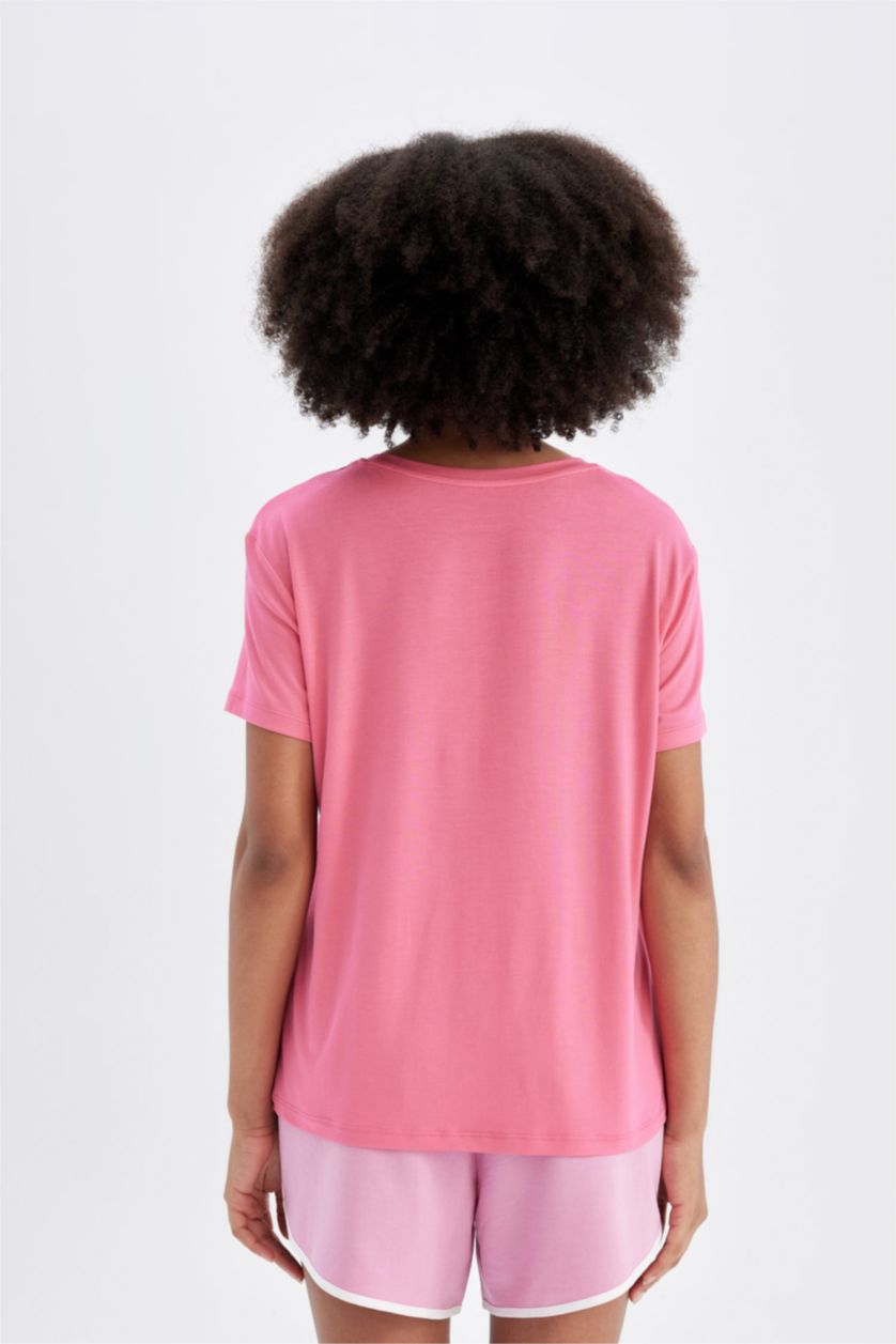 Kadın Pembe DeFactoFit Standart Fit Bisiklet Yaka Sporcu Basic Düz Kısa Kollu Tişört