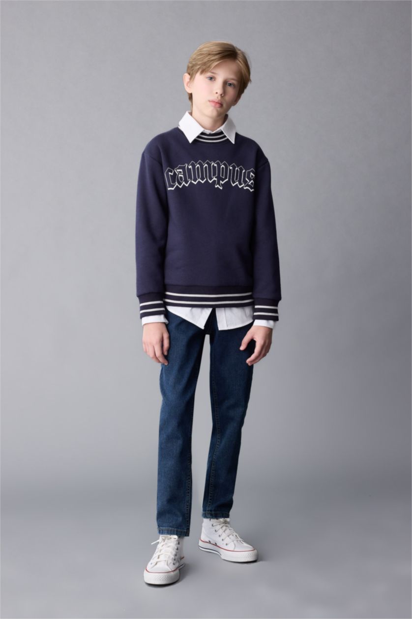 GARÇONS Marin Sweat-Shirt Oversize imprimé en tissu épais à col rond