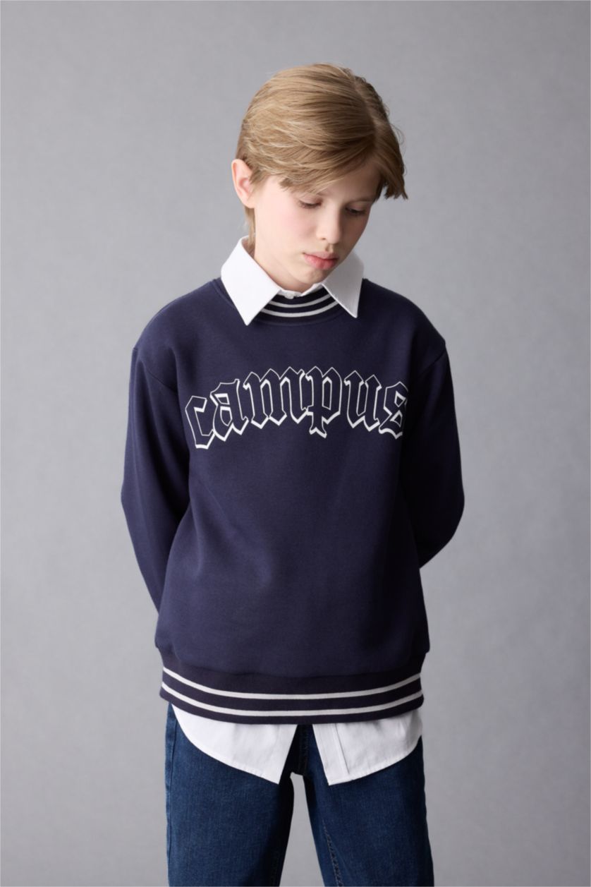 GARÇONS Marin Sweat-Shirt Oversize imprimé en tissu épais à col rond