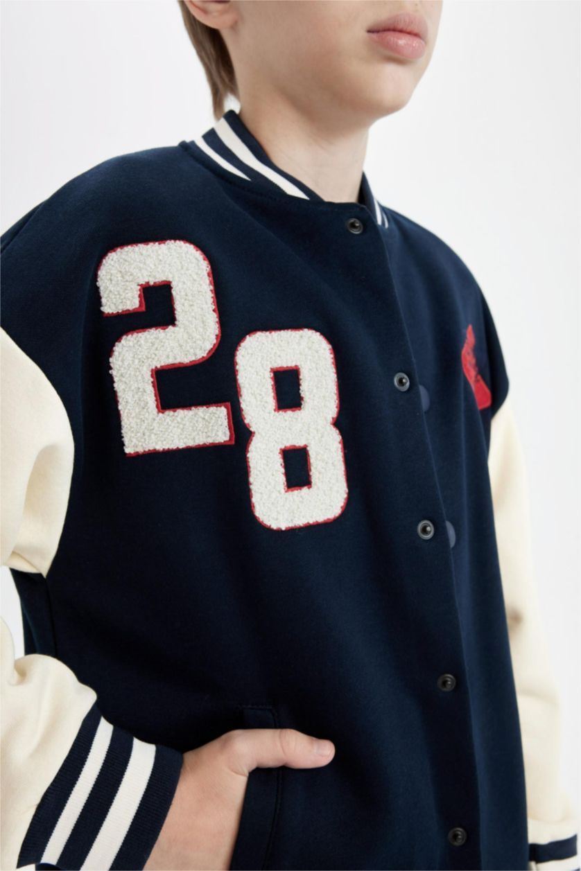 Erkek Çocuk - Genç Erkek Lacivert Erkek Çocuk Kolej Yaka Çıtçıtlı Çift Cepli Mevsimlik Hafif Bomber Ceket