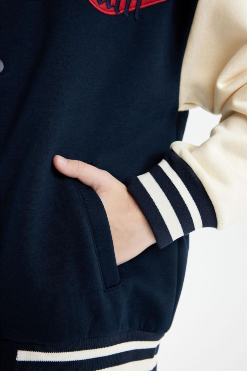 Erkek Çocuk - Genç Erkek Lacivert Erkek Çocuk Kolej Yaka Çıtçıtlı Çift Cepli Mevsimlik Hafif Bomber Ceket