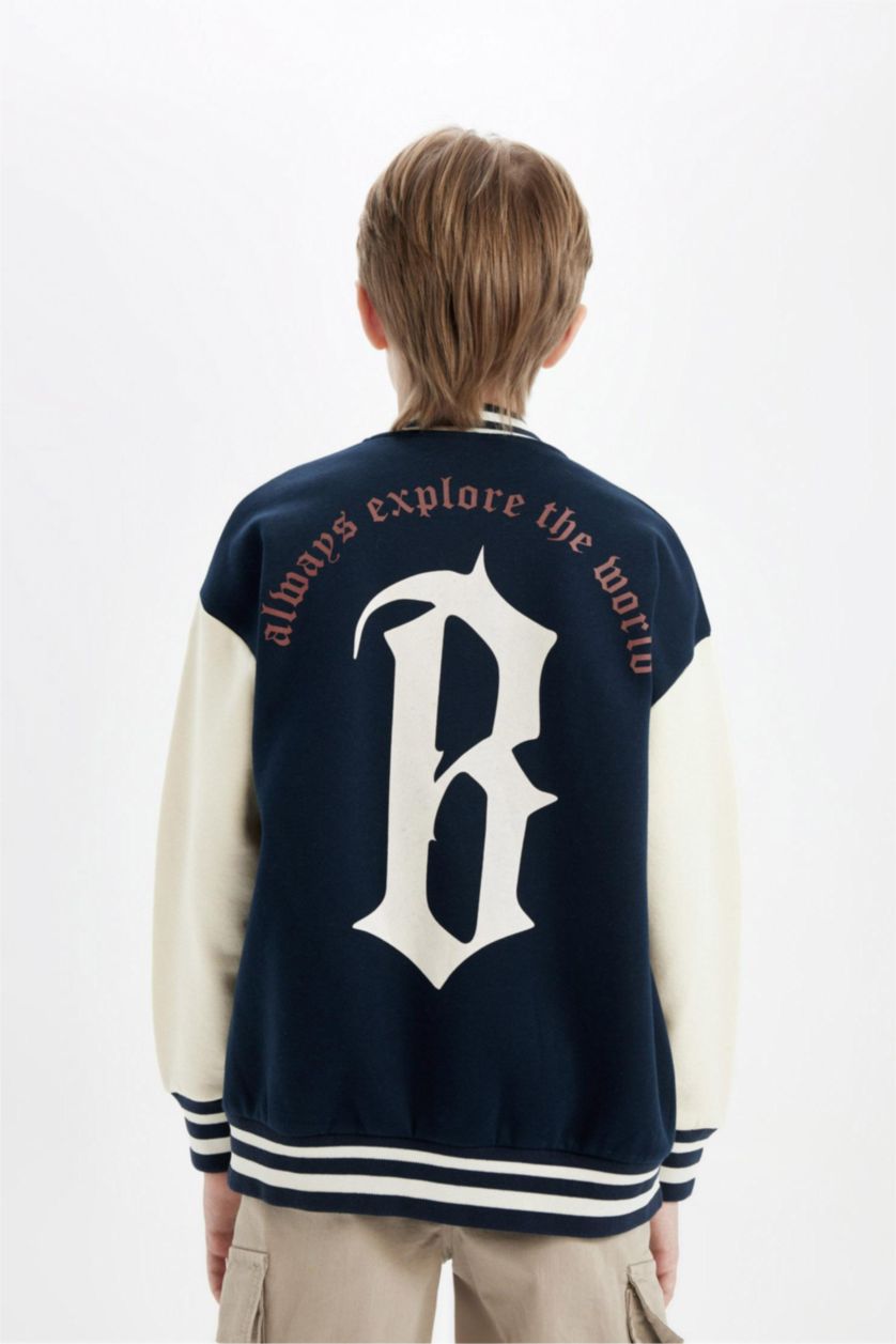 Erkek Çocuk - Genç Erkek Lacivert Erkek Çocuk Kolej Yaka Çıtçıtlı Çift Cepli Mevsimlik Hafif Bomber Ceket