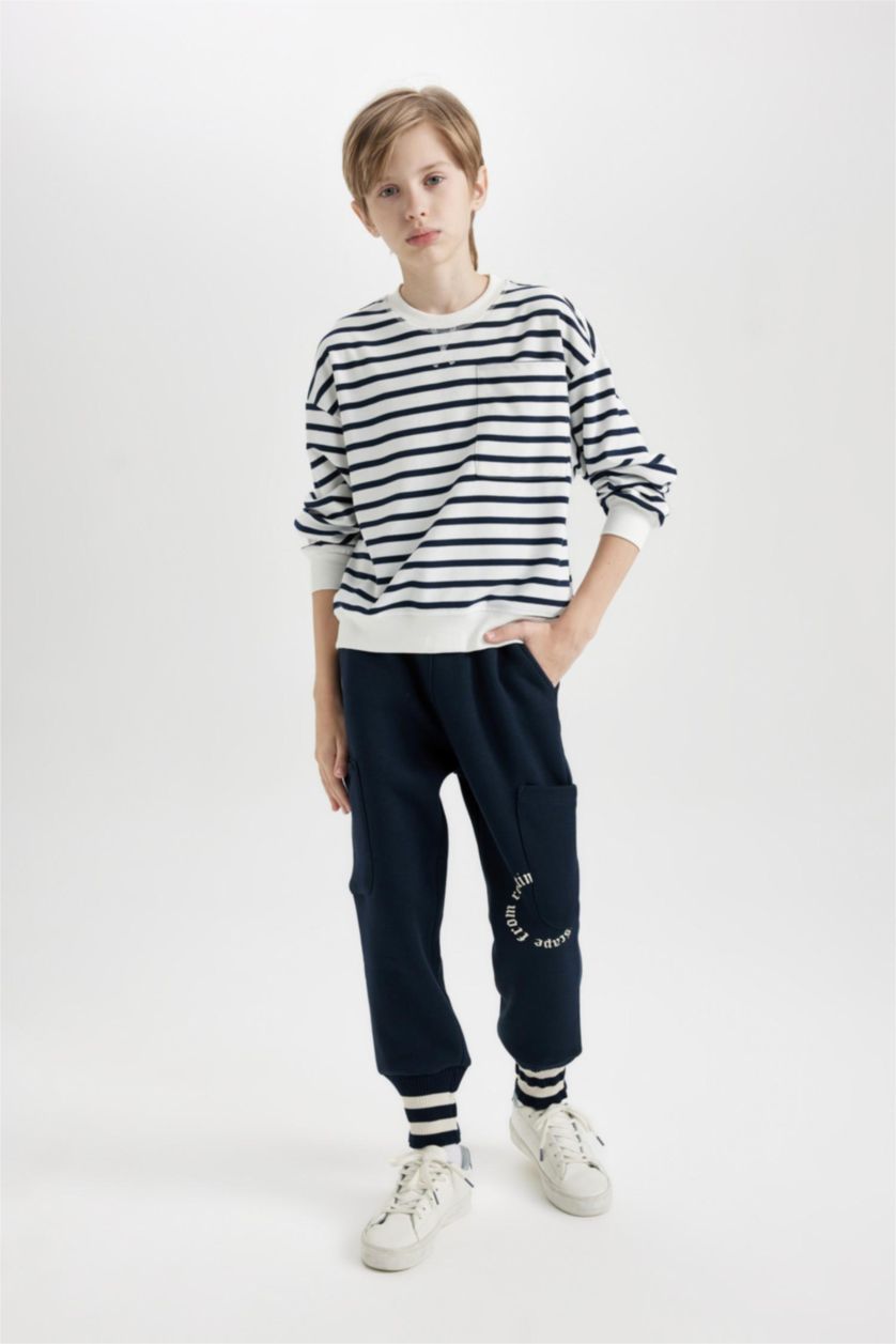 BOYS & TEENS NAVY Boy Blue Regular Fit Elastic Waist Leg Printed Sweatpants