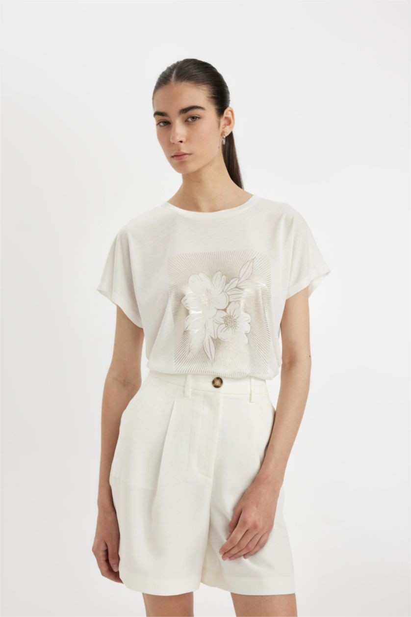 FEMME Écru T-shirt à manches courtes