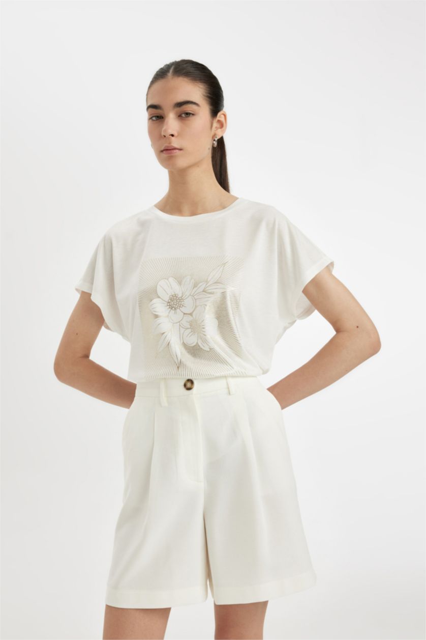 FEMME Écru T-shirt à manches courtes