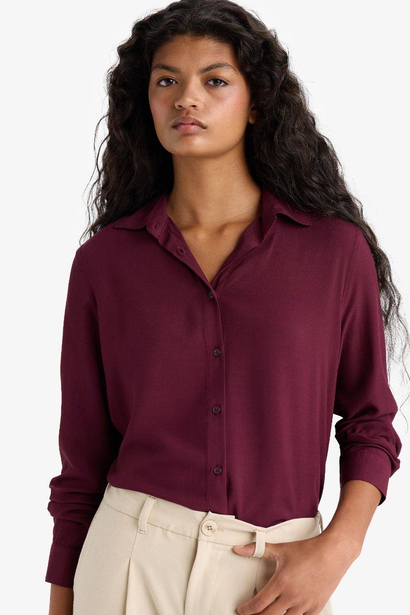 WOMAN Bordeaux Regular Fit Shirt Collar Long Sleeve Shirt