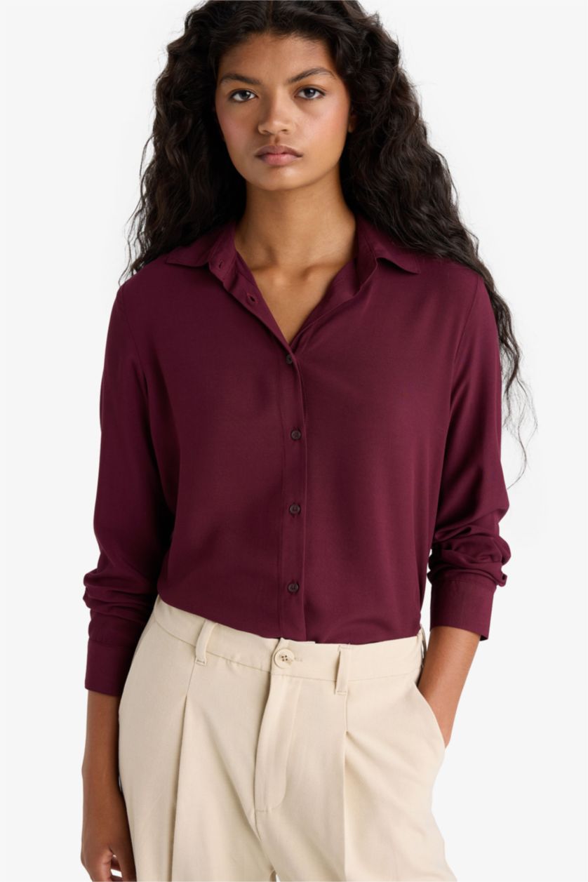 WOMAN Bordeaux Regular Fit Shirt Collar Long Sleeve Shirt