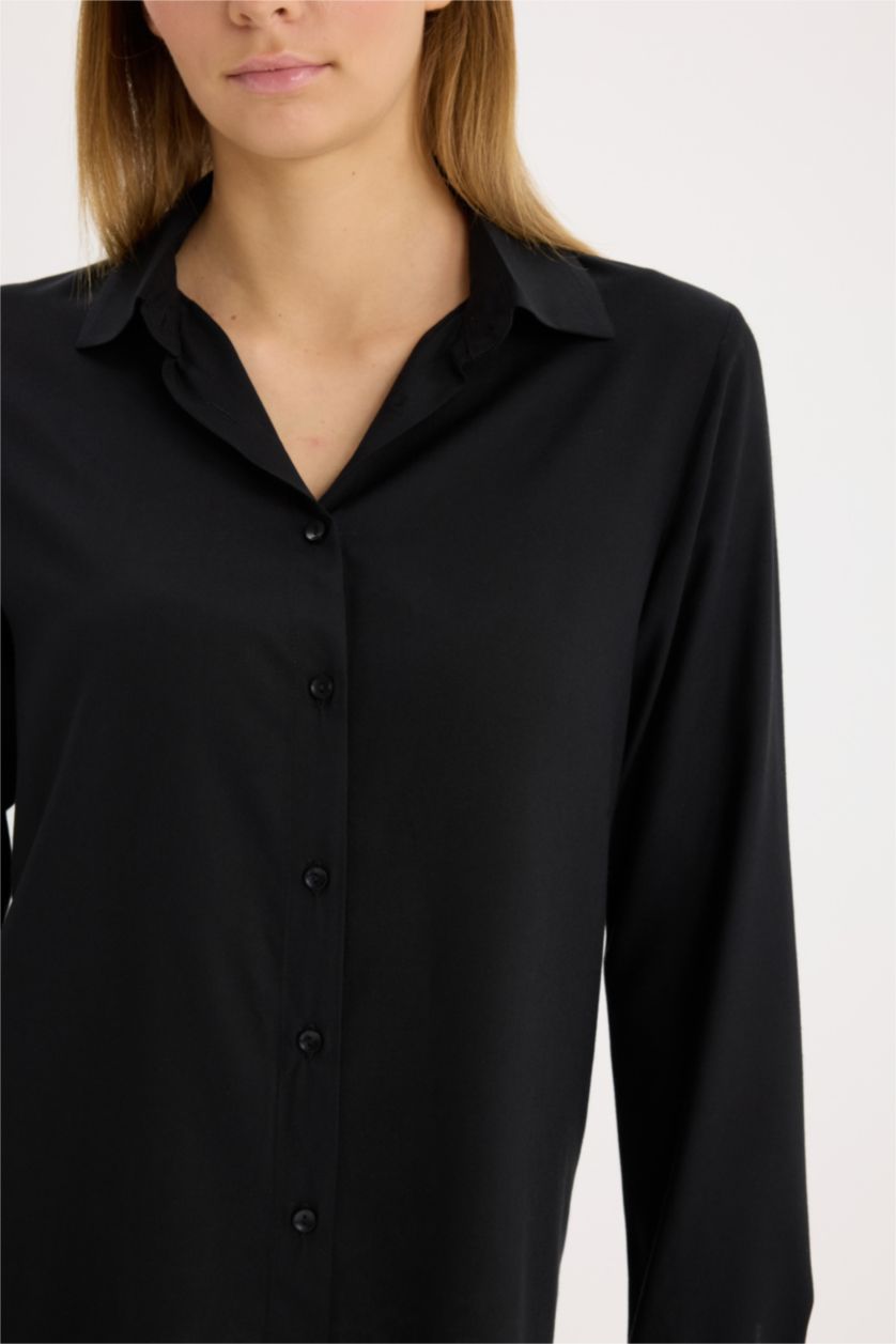 WOMAN Black Oversize Fit Shirt Collar Long Sleeve Shirt