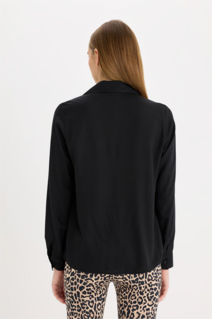 WOMAN Black Oversize Fit Shirt Collar Long Sleeve Shirt