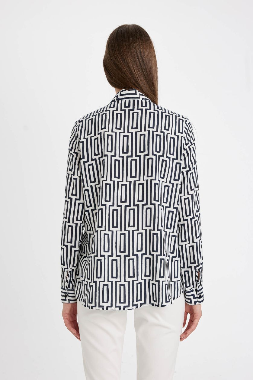 حريمي رمادي قميص بكم طويل بقصة عادية