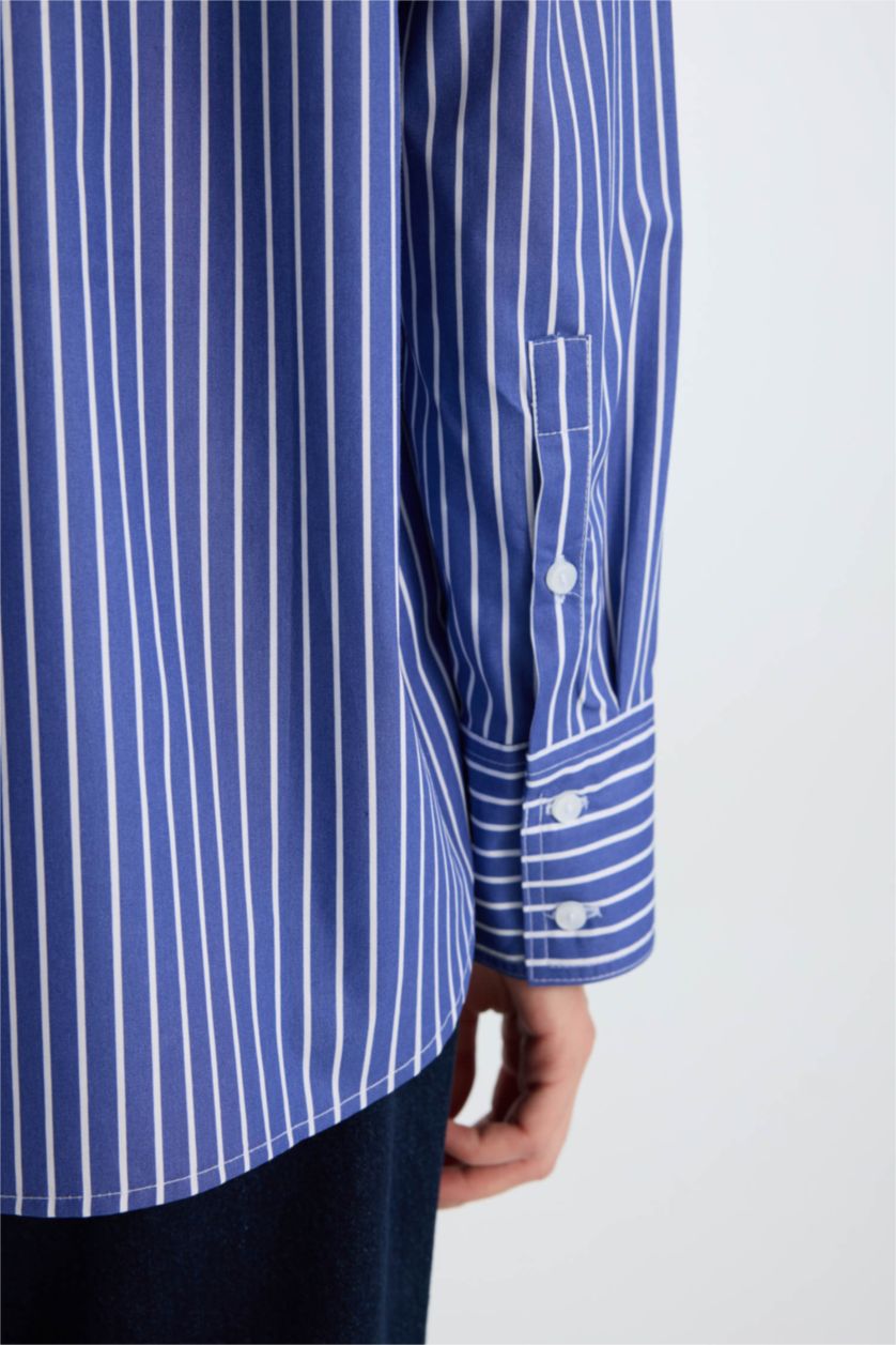 WOMAN Blue Oversize Fit Shirt Collar Poplin Long Sleeve Shirt