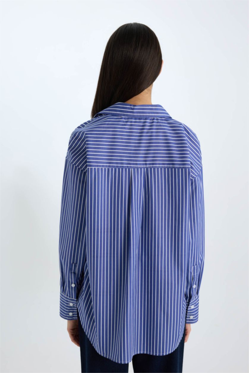 WOMAN Blue Oversize Fit Shirt Collar Poplin Long Sleeve Shirt