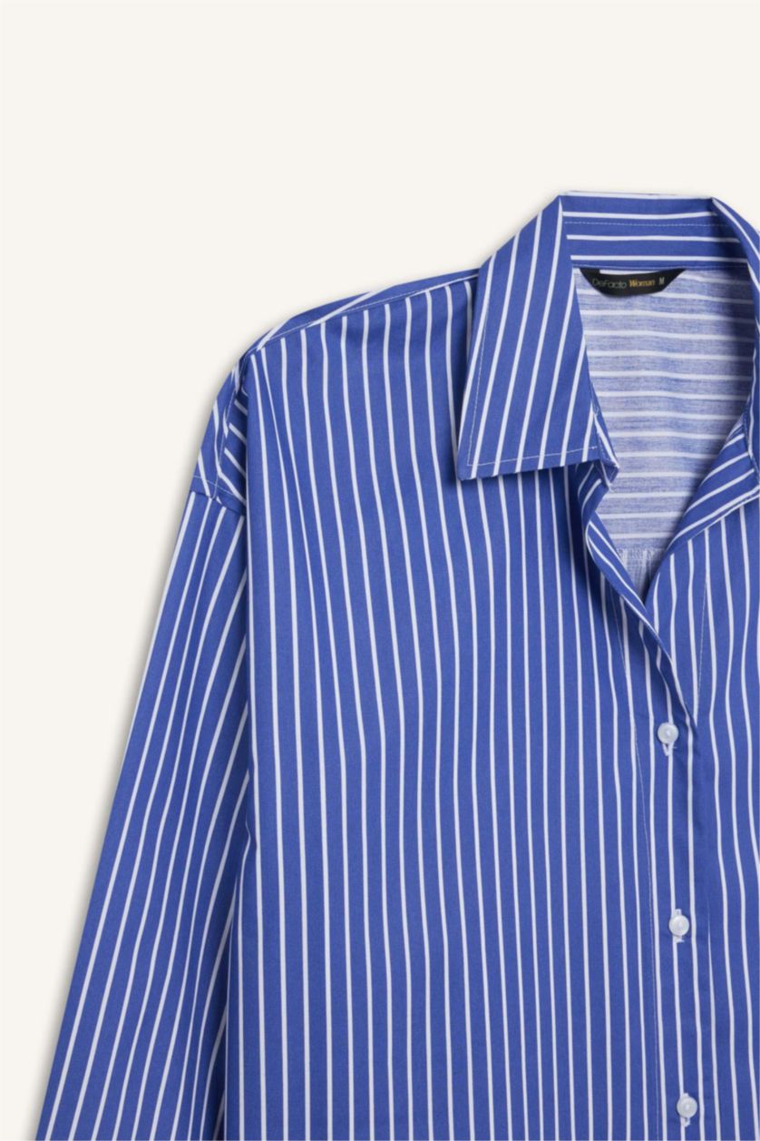 WOMAN Blue Oversize Fit Shirt Collar Poplin Long Sleeve Shirt