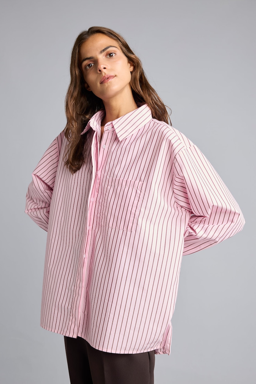 WOMAN Pink Oversize Fit Poplin Long Sleeve Shirt