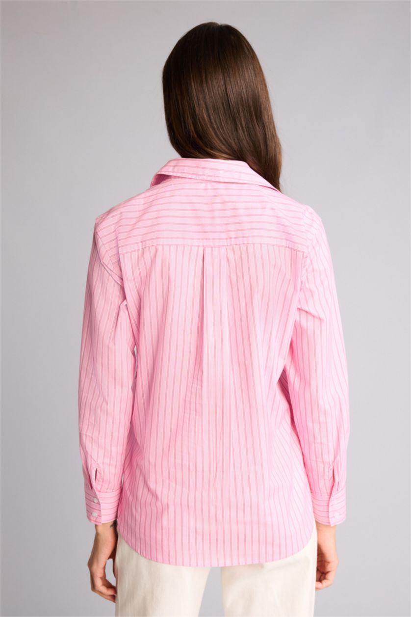 حريمي زهري فاتح قميص كم طويل بوبلين اوفر سايز