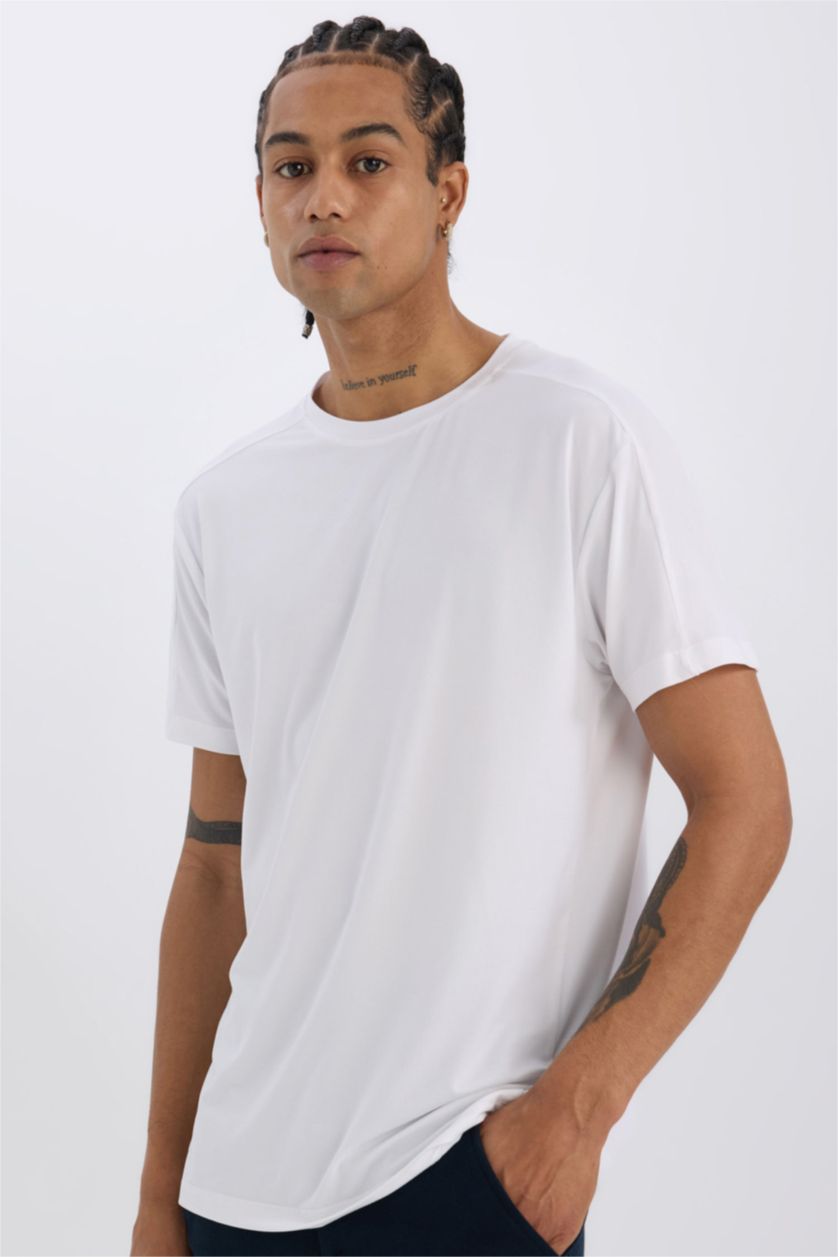 MAN White DeFactoFit Standard Fit Crew Neck Printed Sports T-Shirt